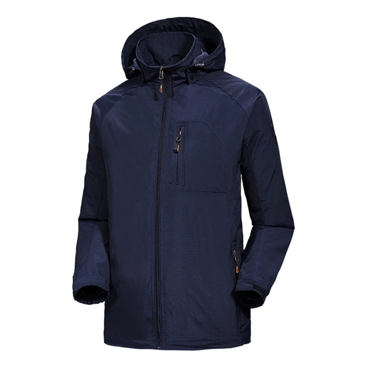 Men Casual Youth Full Zip Hooded Rainproof Jacket, Size: XXXXL(Dark Blue)
