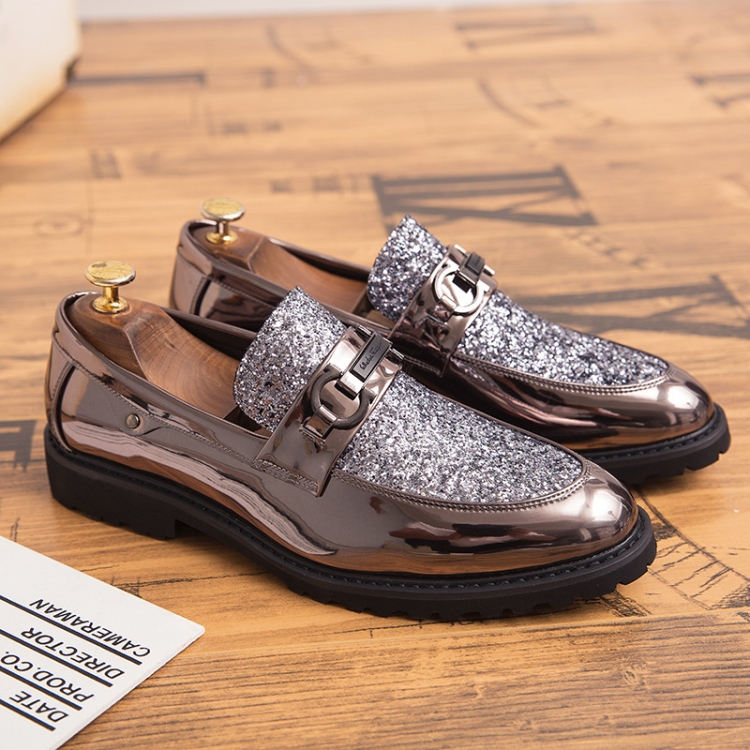 Men Fashion Thick Bottom Pointed Formal Business Leather Shoes, Shoe Size:44(Silver)