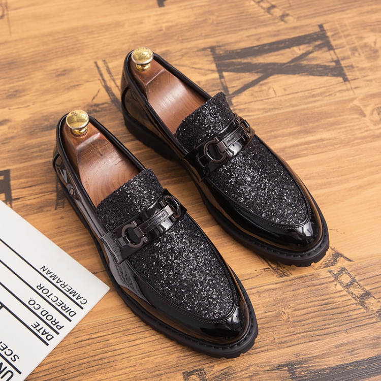 Men Fashion Thick Bottom Pointed Formal Business Leather Shoes, Shoe Size:46(Black)