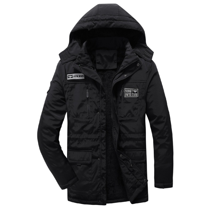 Men Long Style Warm Cotton Clothing (Color:Black Size:M)