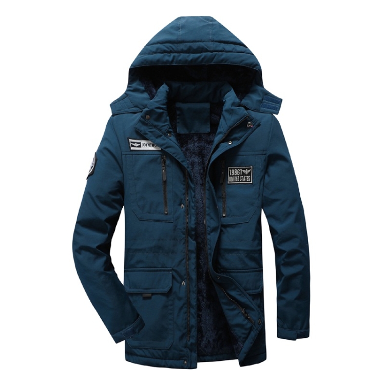 Men Long Style Warm Cotton Clothing (Color:Blue Size:XXL)