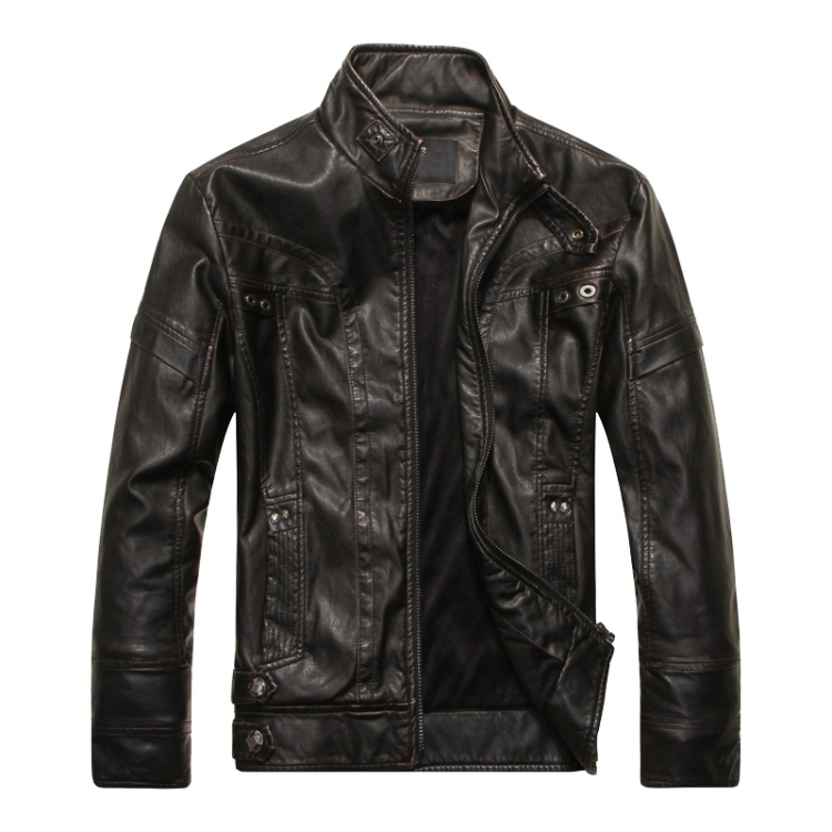 Men Plus Velvet Fashion Leather Jacket Motorcycle Coat (Color:Black Size:5XL)