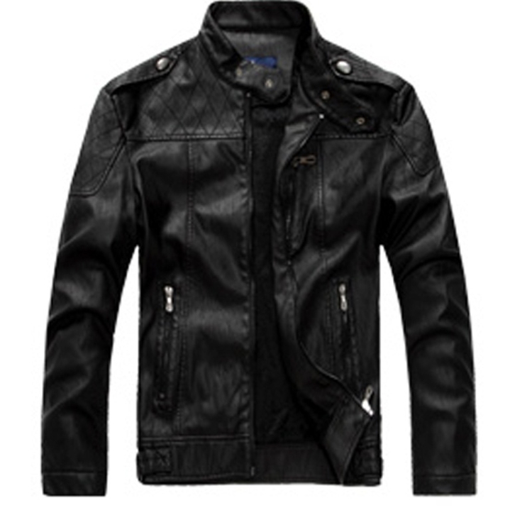 Men Plus Velvet Motorcycle Jacket Coat (Color:Black Size:XXXL)