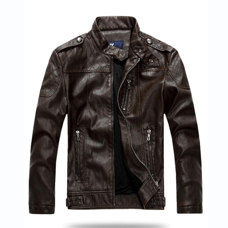 Men Plus Velvet Motorcycle Jacket Coat (Color:Coffee Size:XXL)