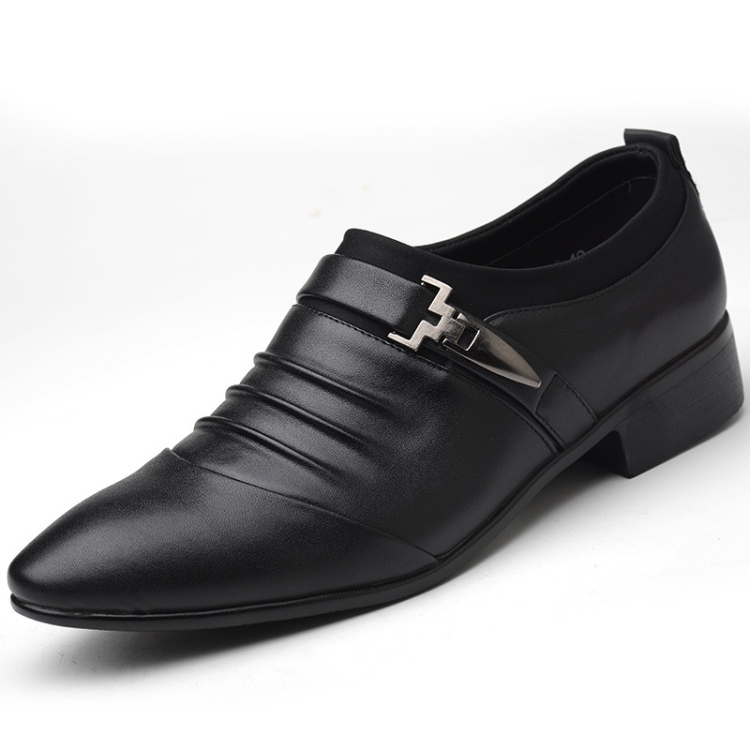 Men Set Business Dress Shoes PU Leather Pointed Toe Oxfords Shoes, Size:40(Black)