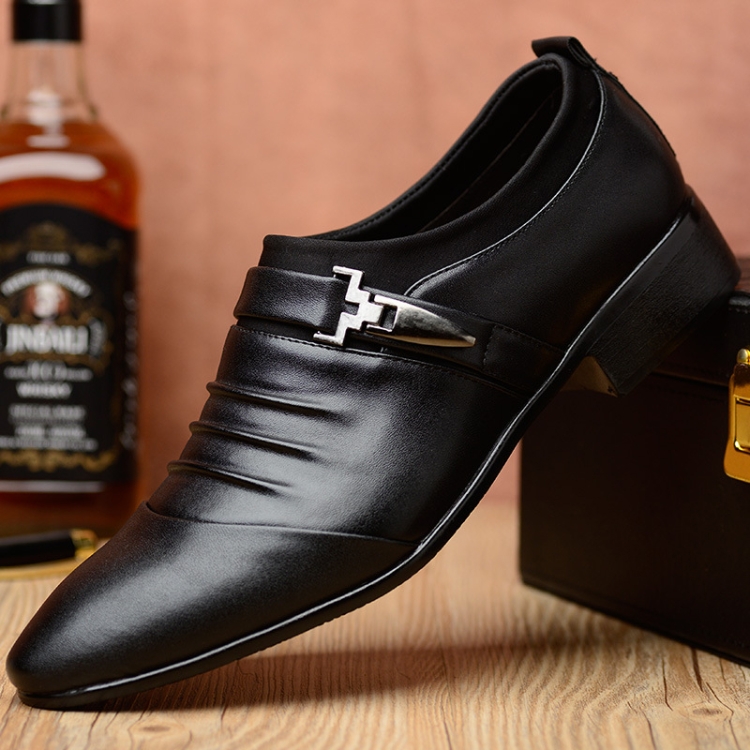 Men Set Business Dress Shoes PU Leather Pointed Toe Oxfords Shoes, Size:42(Black Velvet Lining)