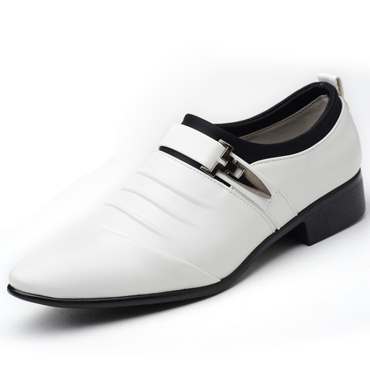 Men Set Business Dress Shoes PU Leather Pointed Toe Oxfords Shoes, Size:42(White)
