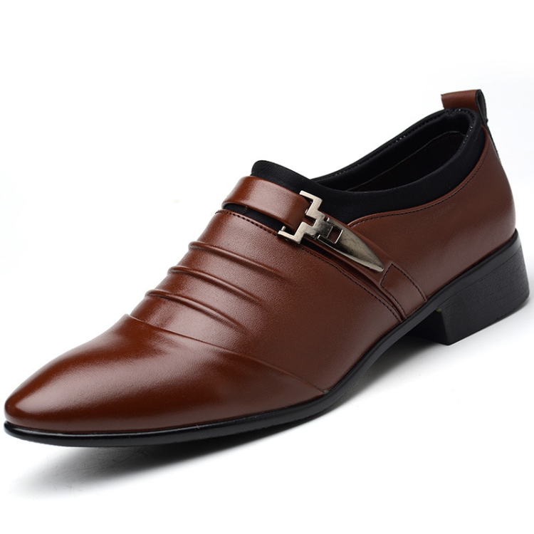 Men Set Business Dress Shoes PU Leather Pointed Toe Oxfords Shoes, Size:46(Brown)
