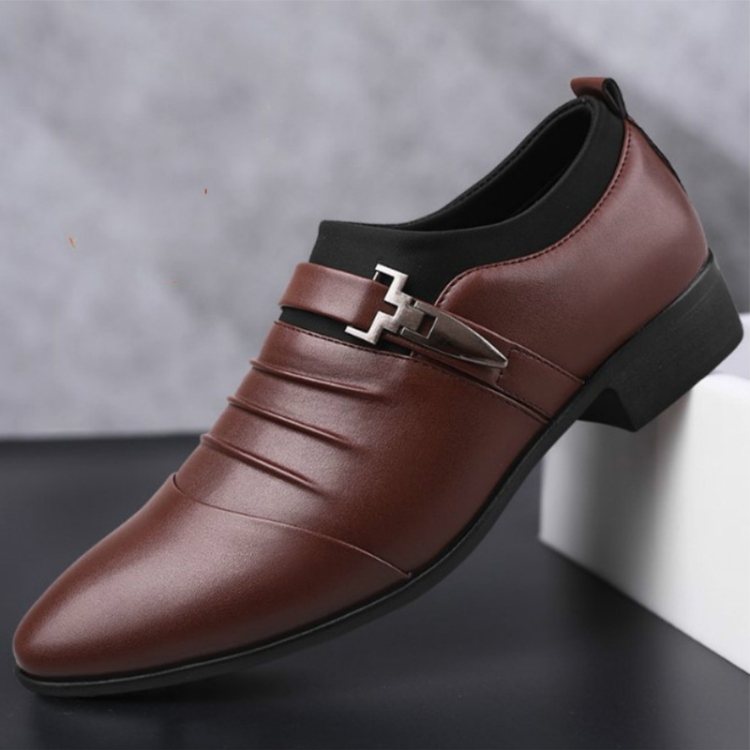Men Set Business Dress Shoes PU Leather Pointed Toe Oxfords Shoes, Size:47(Brown Velvet Lining)