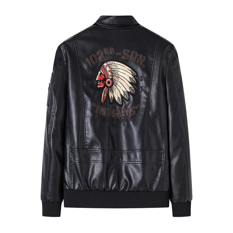 Men Suit Collar Washed PU Leather Jacket Flight Suit, Size: L(Black)