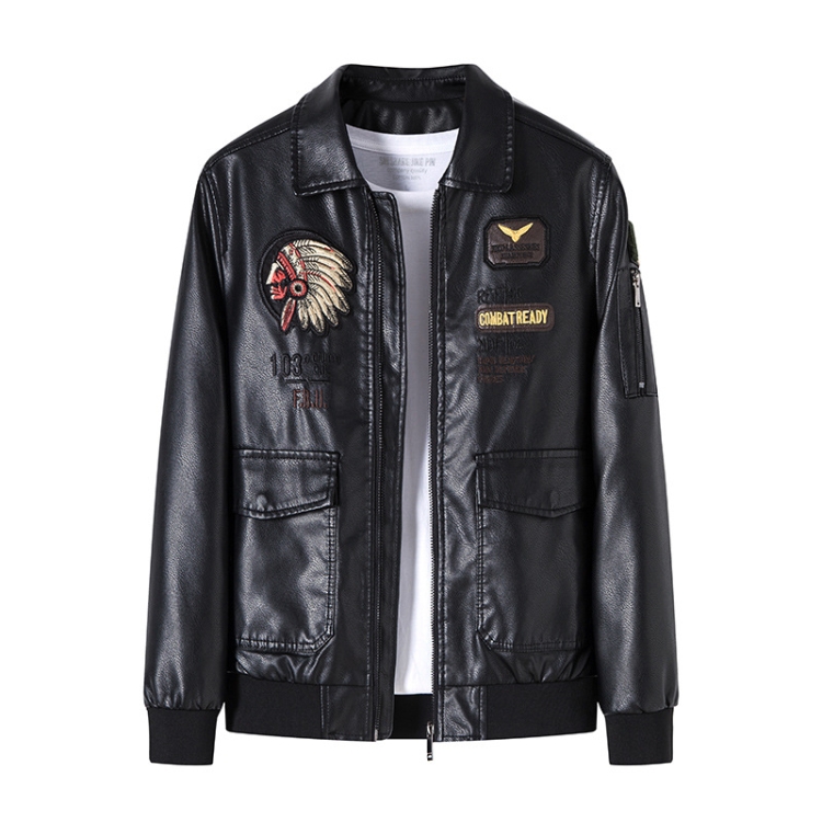 Men Suit Collar Washed PU Leather Jacket Flight Suit, Size: XXL(Black Velvet)