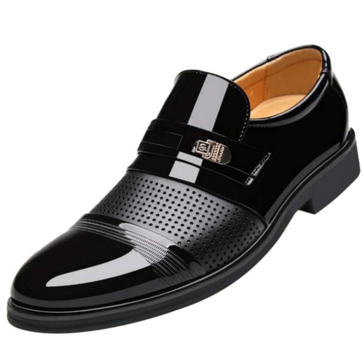 Men Summer Hole Shoe Slip-on Dress Business Shoes, Size:39(Black Sandals)