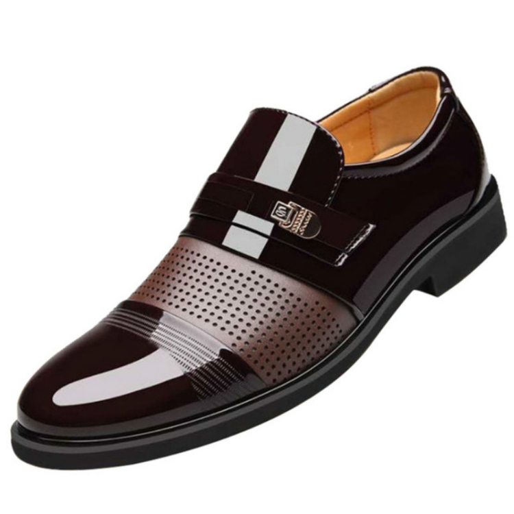 Men Summer Hole Shoe Slip-on Dress Business Shoes, Size:42(Brown Sandals)