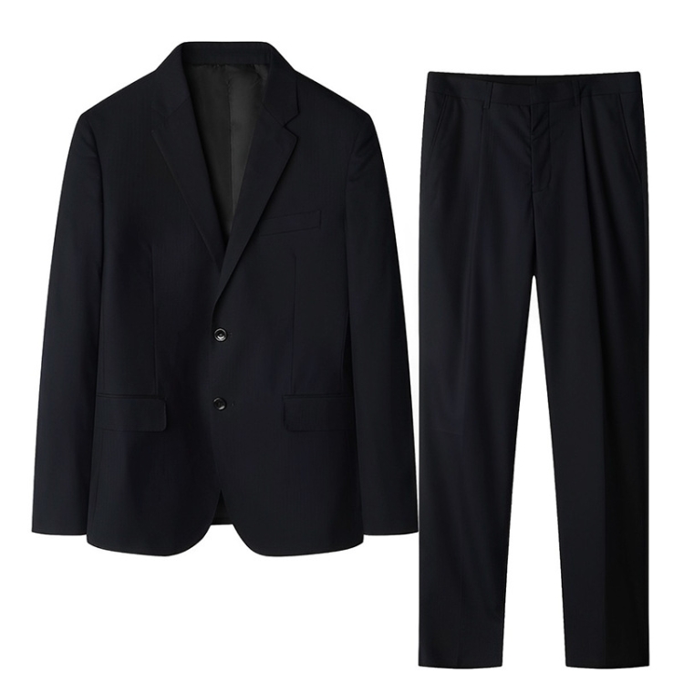 Men Two-Button Suit Set Commuter Dress Groomsmen Clothes Workwear, Blazer + Trousers, Size: M(Black)