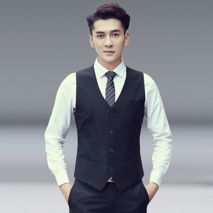 Men Vest Slim Korean Work Clothes Suit Vest Groomsmen Professional Wear Men Vest, Size: L(Black)