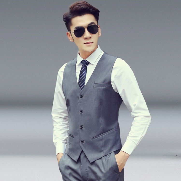Men Vest Slim Korean Work Clothes Suit Vest Groomsmen Professional Wear Men Vest, Size: L(Gray)