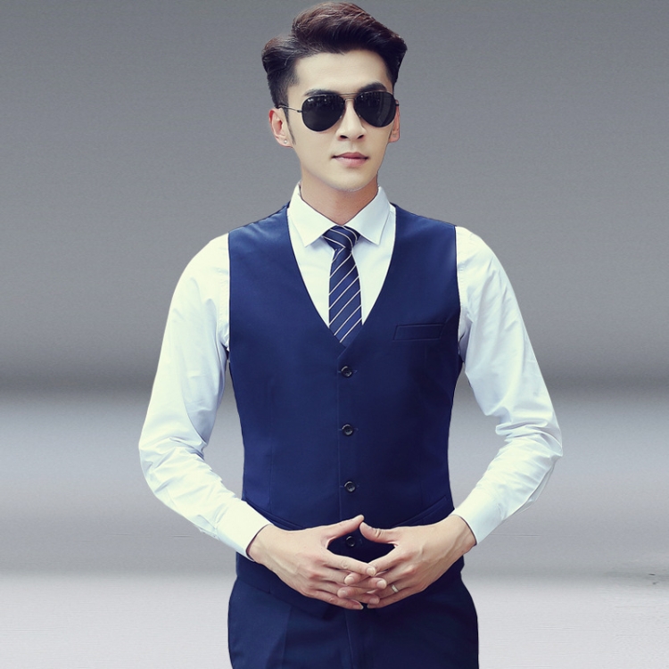 Men Vest Slim Korean Work Clothes Suit Vest Groomsmen Professional Wear Men Vest, Size: M(Navy blue)