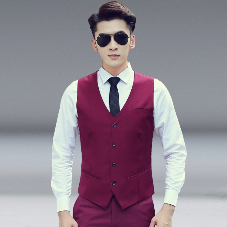 Men Vest Slim Korean Work Clothes Suit Vest Groomsmen Professional Wear Men Vest, Size: S(Wine red)