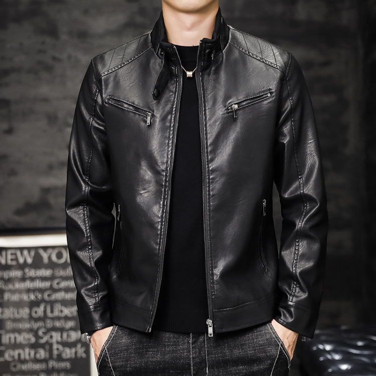 Men Washed PU Padded Slim-Fit Motorbike Leather Jacket, Size: 4XL(Black)