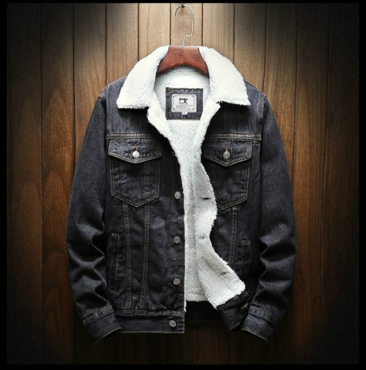 Men Winter Wool Liner Jean Jackets Outerwear Warm Denim Coats, Size:L(Black)