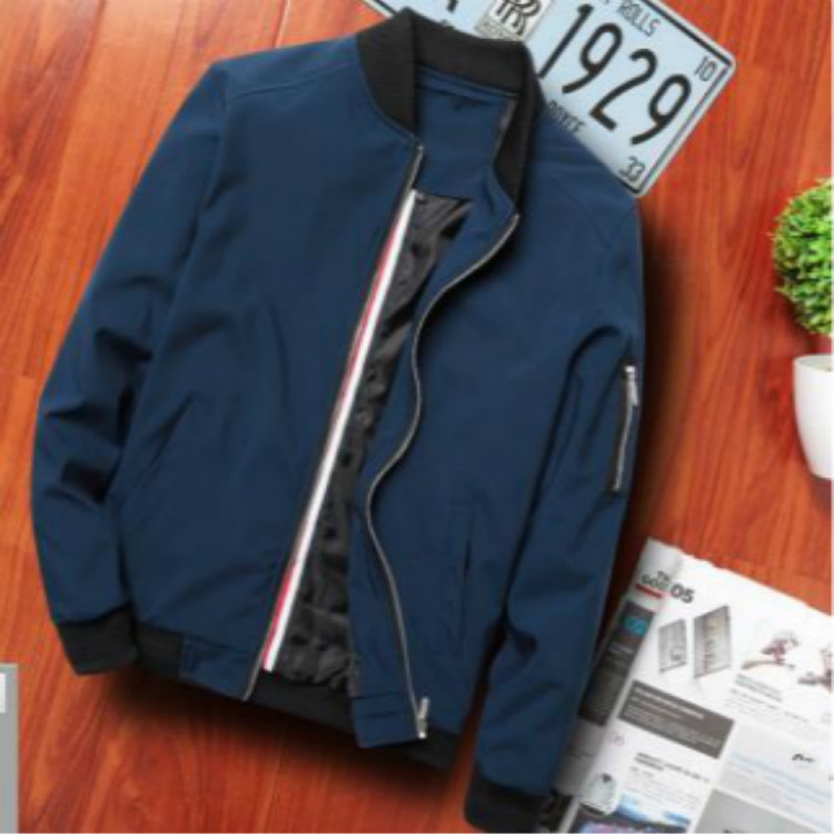 Men Zipper Jacket Male Casual Streetwear Hip Hop Slim Fit Pilot Coat Men Clothing, Size: XXL(Dark Blue)
