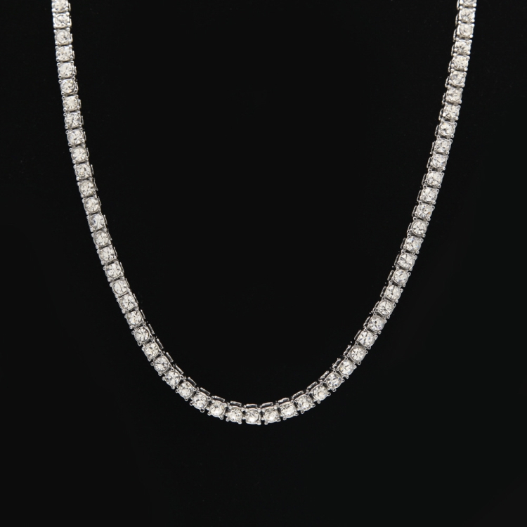 Mens Hip Hop Punk Single Row Crystal Inlaid Alloy Chain Necklace, Size: 30 inch(White)