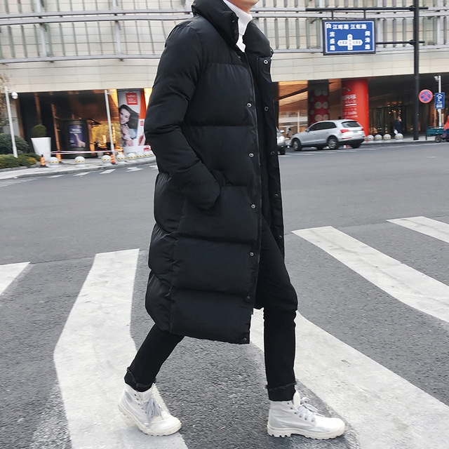 Mens Long Down Jacket Coat Winter Parkas Thick Warm Slim Fit Male Overcoat, Size:XXXXXL(Black)
