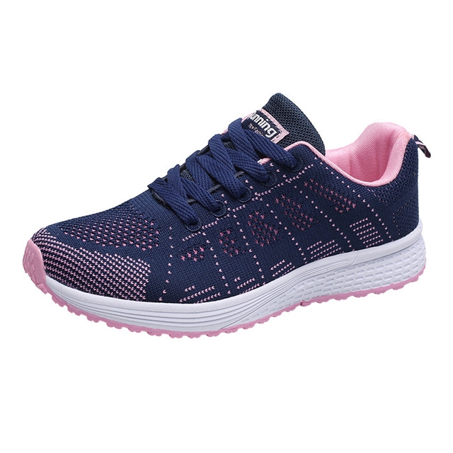 Mesh Breathable Flat Sneakers Running Shoes Casual Shoes for Women, Size:36(Blue Pink)