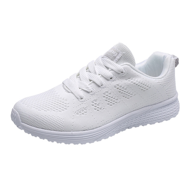 Mesh Breathable Flat Sneakers Running Shoes Casual Shoes for Women, Size:36(White)