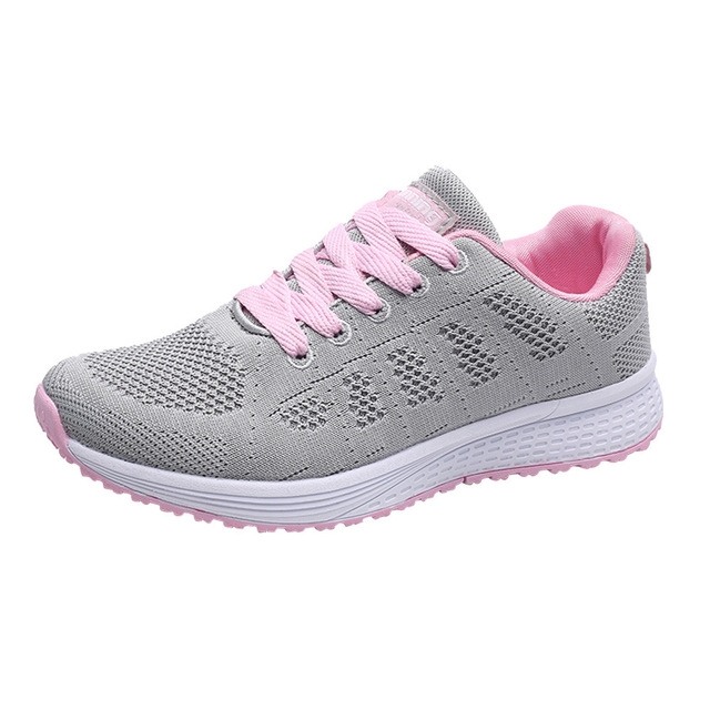 Mesh Breathable Flat Sneakers Running Shoes Casual Shoes for Women, Size:38(Gray Pink)
