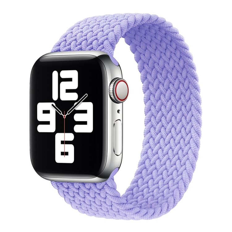 Metal Head Braided Nylon Solid Color Watch Band For Apple Watch Series 9&8&7 41mm / SE 3&SE 2&6&SE&5&4 40mm / 3&2&1 38mm, Size:M 145mm(Light Purple)