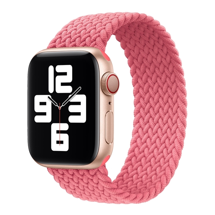 Metal Head Braided Nylon Solid Color Watch Band For Apple Watch Series 9&8&7 41mm / SE 3&SE 2&6&SE&5&4 40mm / 3&2&1 38mm, Size:S 135mm(Pink)
