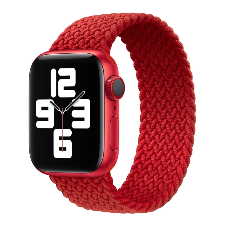 Metal Head Braided Nylon Solid Color Watch Band For Apple Watch Series 9&8&7 41mm / SE 3&SE 2&6&SE&5&4 40mm / 3&2&1 38mm, Size:S 135mm(Red)