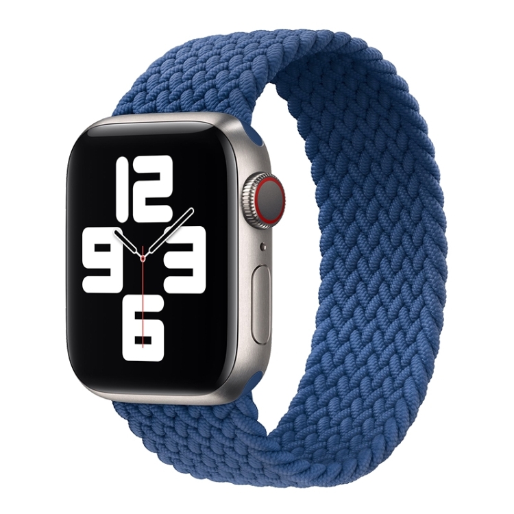 Metal Head Braided Nylon Solid Color Watch Band For Apple Watch Series 9&8&7 41mm / SE 3&SE 2&6&SE&5&4 40mm / 3&2&1 38mm, Size:XS 128mm(Cold Sea Blue)