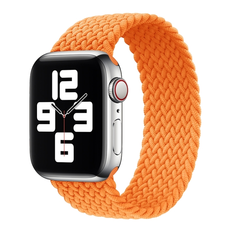 Metal Head Braided Nylon Solid Color Watch Band For Apple Watch Ultra 49mm&Watch Ultra 2 49mm / Series 9&8&7 45mm / SE 3&SE 2&6&SE&5&4 44mm / 3&2&1 42mm, Size:M 155mm(Orange)