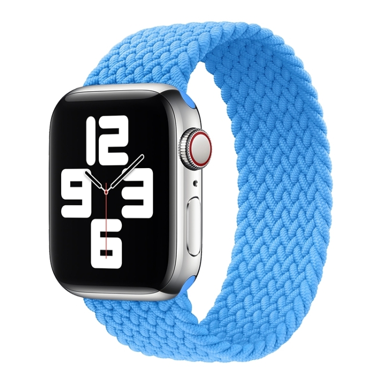 Metal Head Braided Nylon Solid Color Watch Band For Apple Watch Ultra 49mm&Watch Ultra 2 49mm / Series 9&8&7 45mm / SE 3&SE 2&6&SE&5&4 44mm / 3&2&1 42mm, Size:M 155mm(Sky Blue)