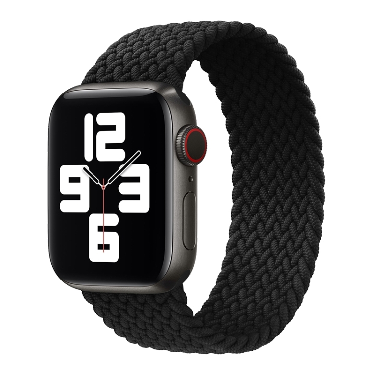 Metal Head Braided Nylon Solid Color Watch Band For Apple Watch Ultra 49mm&Watch Ultra 2 49mm / Series 9&8&7 45mm / SE 3&SE 2&6&SE&5&4 44mm / 3&2&1 42mm, Size:S 145mm(Black)