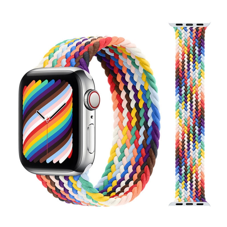 Metal Head Braided Nylon Watch Band, Size: XS 128mm For Apple Watch Series 7 41mm / 6 & SE & 5 & 4 40mm / 3 & 2 & 1 38mm(Rainbow Colors)