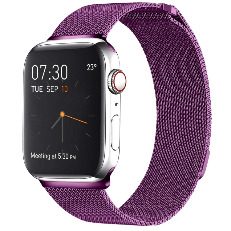 Milanese Loop Magnetic Stainless Steel Watch Band for Apple Watch Ultra 49mm&Watch Ultra 2 49mm / Series 10 46mm / 9&8&7 45mm / SE 3&SE 2&6&SE&5&4 44mm / 3&2&1 42mm(Purple)