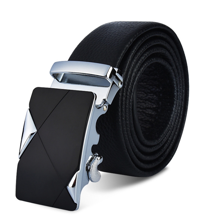 MOWOLOLO Men Belt Automatic Buckle Leather Waist Band(Black)