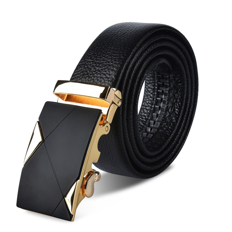 MOWOLOLO Men Belt Automatic Buckle Leather Waist Band(Golden)