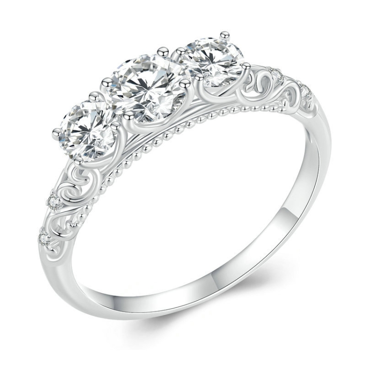 MSR009 Sterling Silver S925 Lace White Gold Plated Moissanite Ring(No.9)