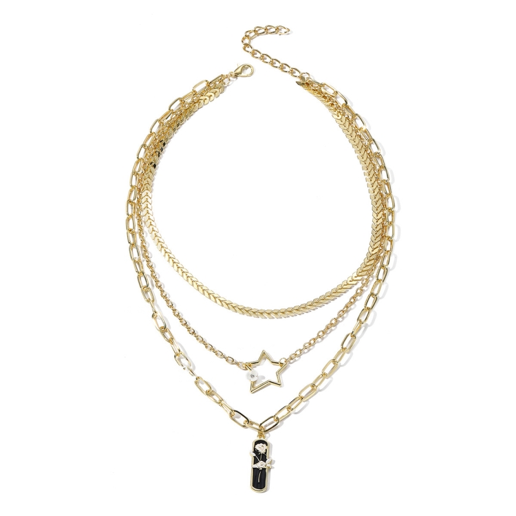 N2209-10 Five-star Three-layer Ladies Metal Temperament Necklace Clavicle Chain