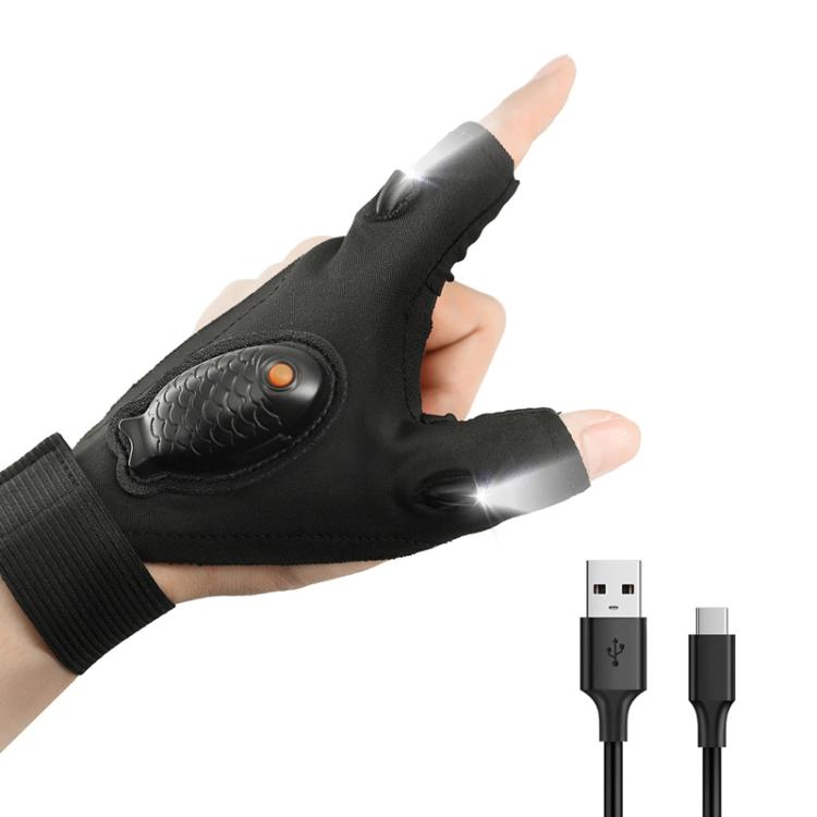 Night Riding Lighting Car Repair Fish Rechargeable LED Light Gloves, Style: Black-Left Hand
