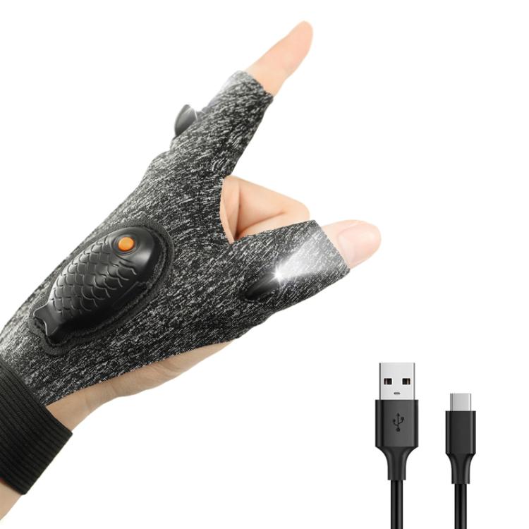Night Riding Lighting Car Repair Fish Rechargeable LED Light Gloves, Style: Sisal Gray-Left Hand