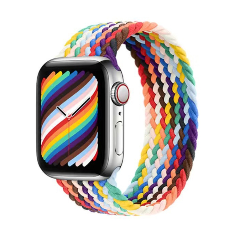 Nylon Single-turn Braided Watch Band For Apple Watch Series 9&8&7 41mm / SE 3&SE 2&6&SE&5&4 40mm / 3&2&1 38mm, Length:L 155mm(Rainbow Color)