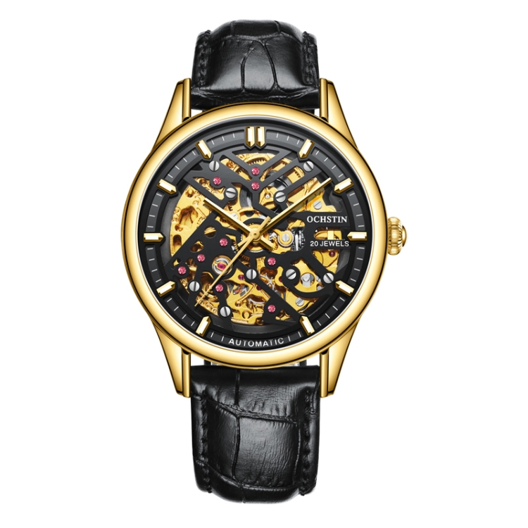 OCHSTIN 6020C Masterpiece Hollow Mechanical Men Watch(Gold-Black)
