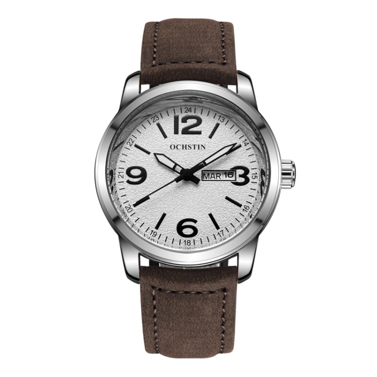 Ochstin 6047B Business Style Quartz Men Leather Watch(Silver+Brown)