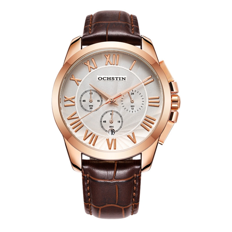 OCHSTIN 6059B Augustine Celebrity Series Multifunctional Quartz Waterproof Men Watch(Rose Gold+Coffee)
