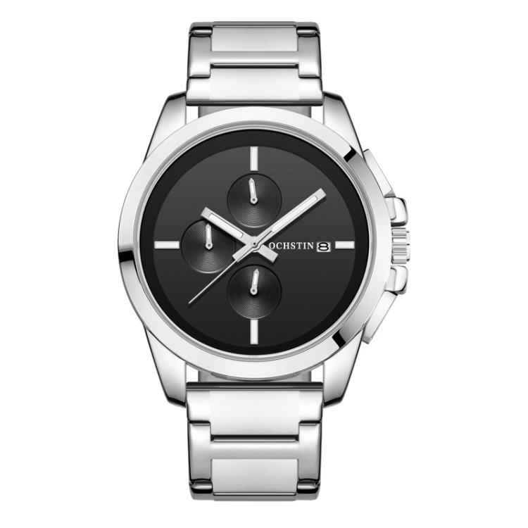 OCHSTIN 6059C Pilot Series Multifunctional Quartz Steel Band Men Watch(Black+Silver)